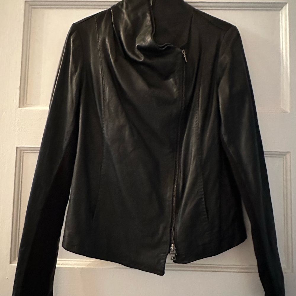 Vince Black Leather Scuba Jacket Asymmetrical Design